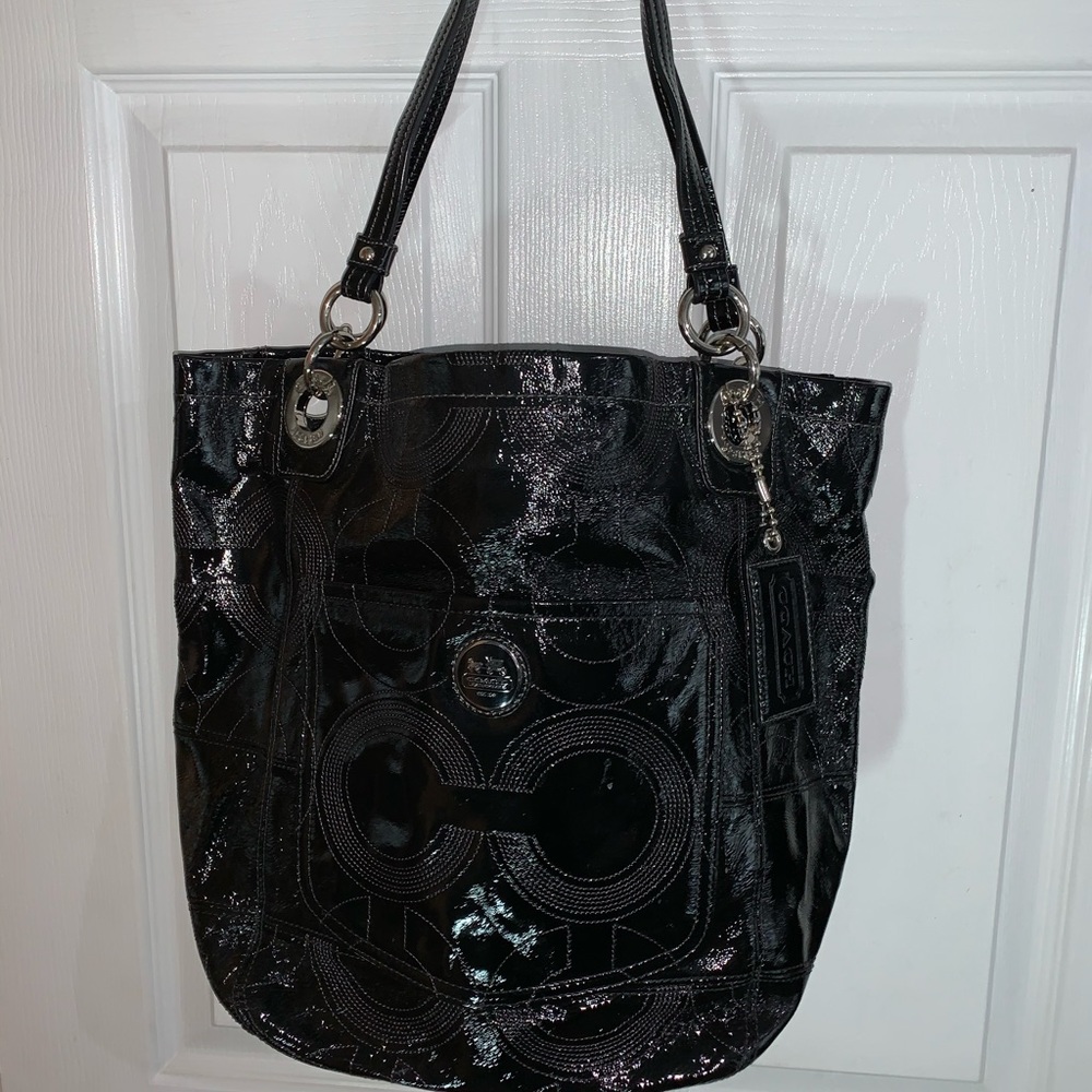 Coach patten leather tote.